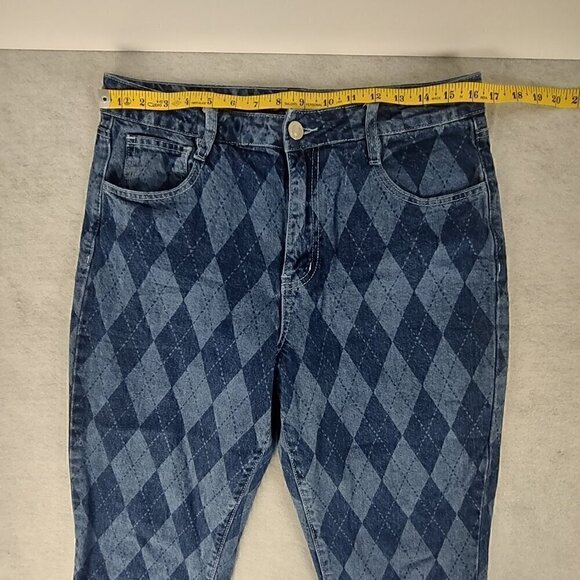 Rue 21 100% Cotton Blue Diamond Check Denim Capri Jeans Pants 5 Pocket Size 12 - Picture 5 of 10